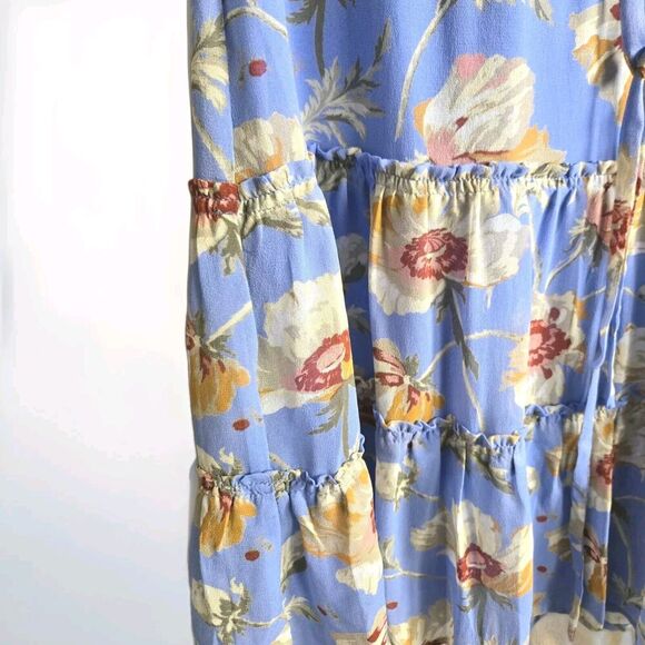 Paige Barbarella Silk Dress Women's XS Blue Floral Tiered Ruffle Sleeves NWT - Picture 7 of 13